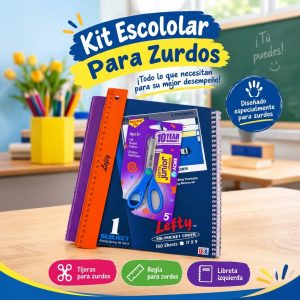 Kit para Zurdos (Libreta, Tijeras y Regla)
